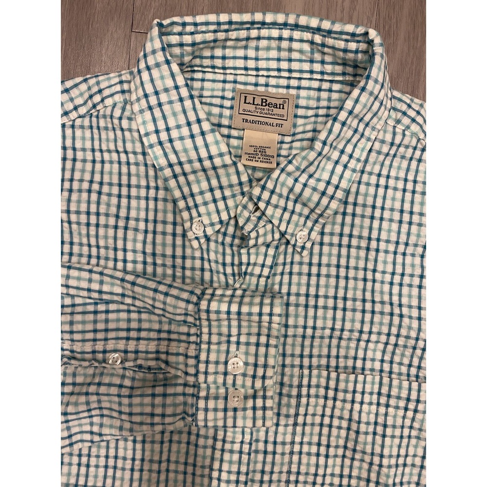 LL Bean Shirt Men's M Regular Organic Cotton Long Sleeve Check Plaid‎ EUC